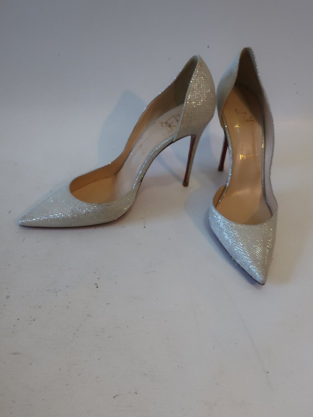 Authentic Women Christian Louboutin Silver Glitter Iriza 100 Pumps Heel 41 US/11